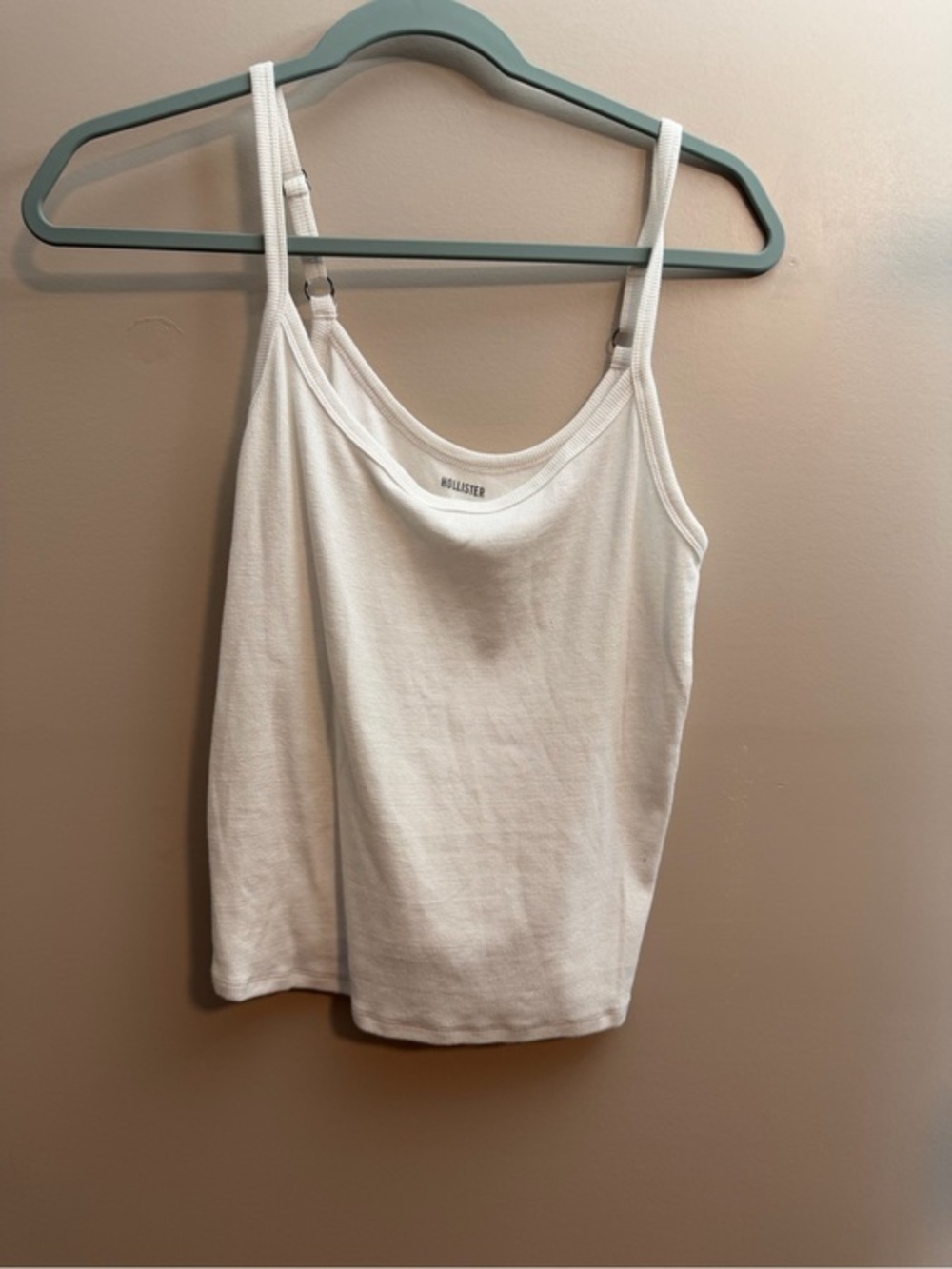 Hollister White Ribbed Adjustable Strap Cami